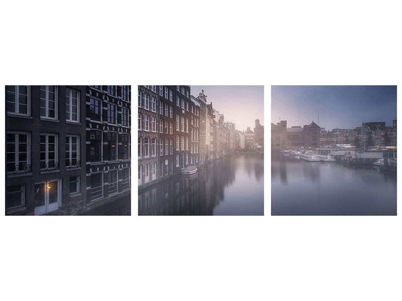 panoramic-3-piece-canvas-print-amsterdam-morning-iii