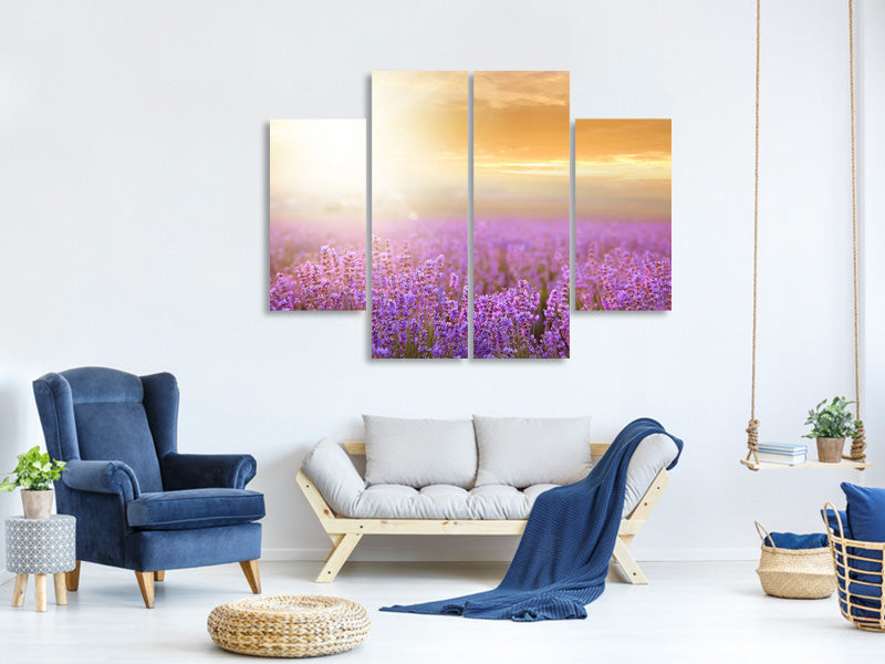 4-piece-canvas-print-sunset-in-lavender-field