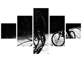 5-piece-canvas-print-boys-bycicles-shadow-and-light