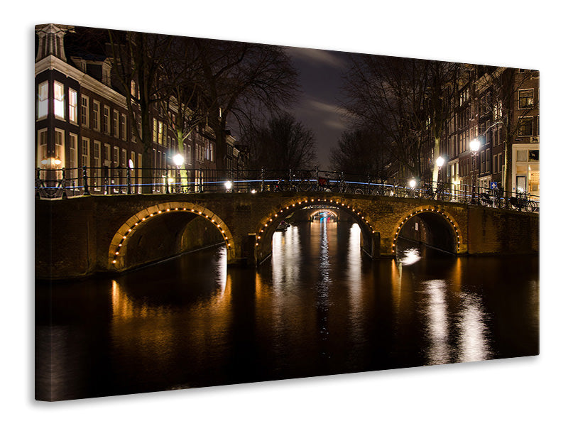 panoramic-canvas-print-at-night-in-amsterdam