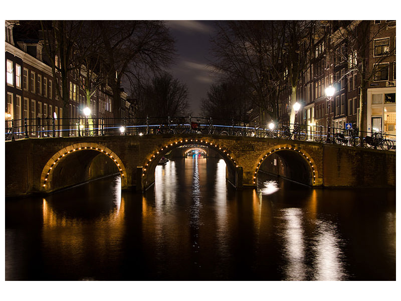 panoramic-canvas-print-at-night-in-amsterdam