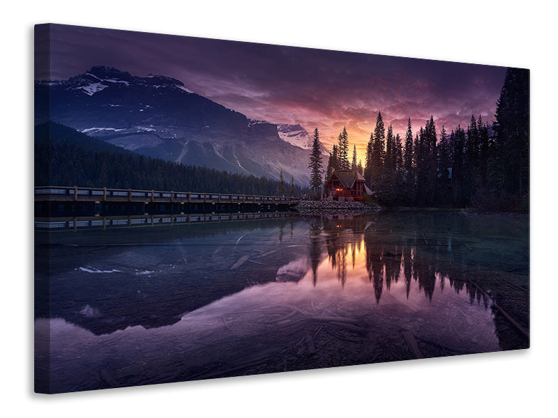 modern-4-piece-canvas-print-lake-house-sunrise