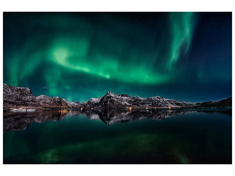 panoramic-canvas-print-lofoten-aurora-reflection