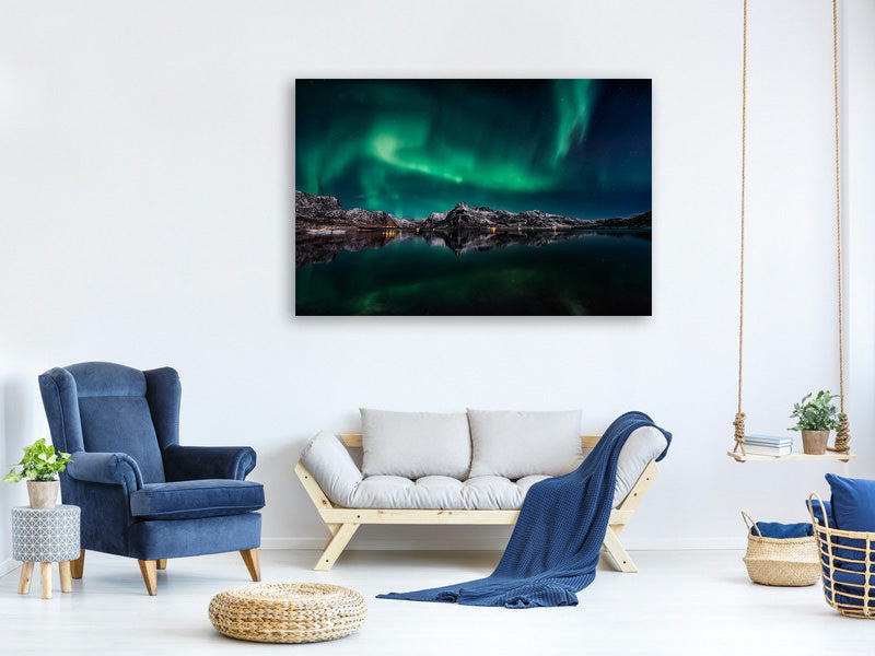 4-piece-canvas-print-lofoten-aurora-reflection