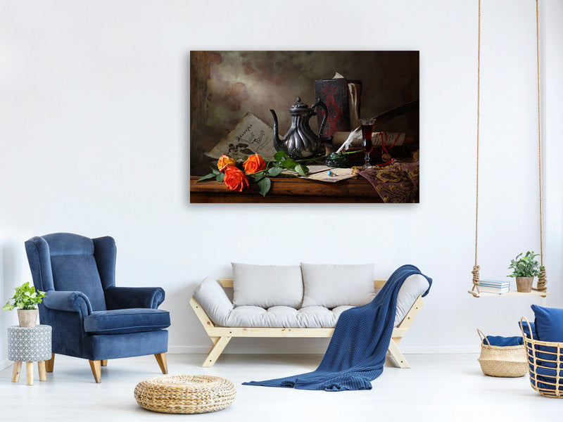 modern-4-piece-canvas-print-still-life-with-teapot-and-roses