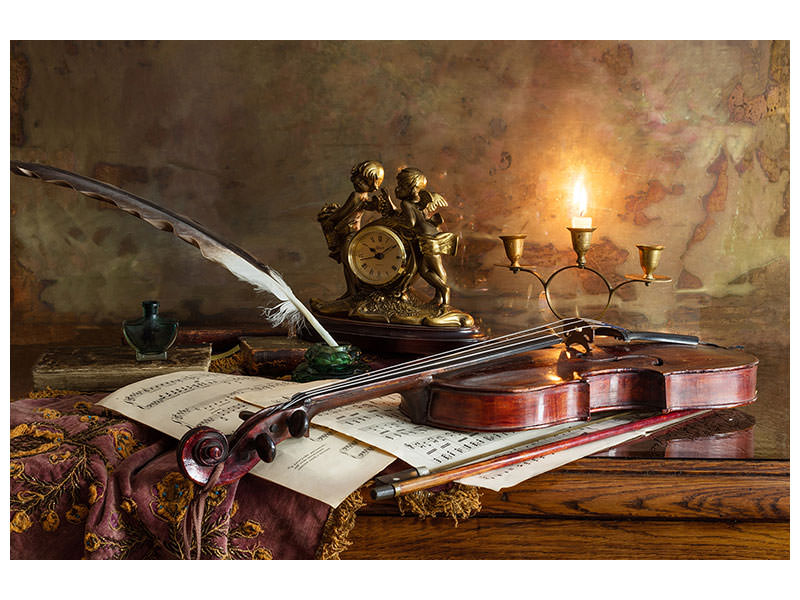 modern-4-piece-canvas-print-still-life-with-violin-and-clock