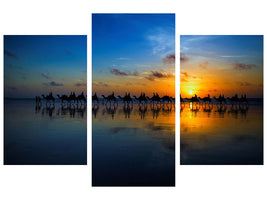 panoramic-3-piece-canvas-print-sunset-camel-ride