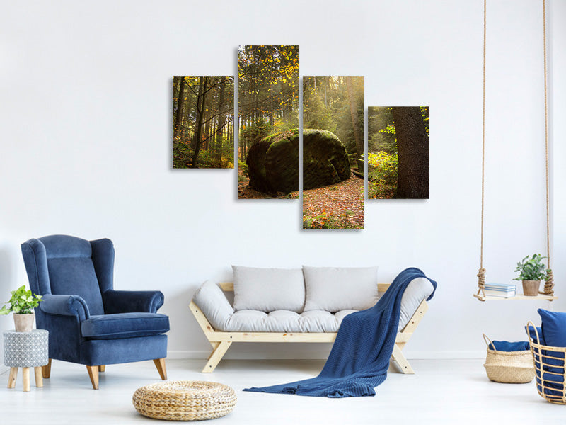 4-piece-canvas-print-the-rock-in-the-forest