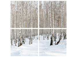 4-piece-canvas-print-birch-forest-tracks-in-snow