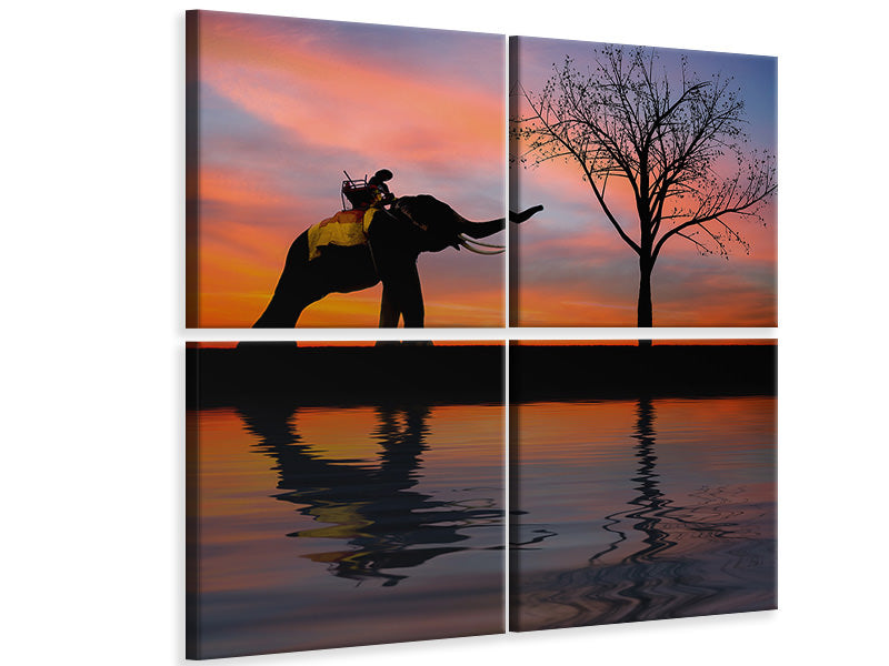 4-piece-canvas-print-elephant-in-the-evening-light