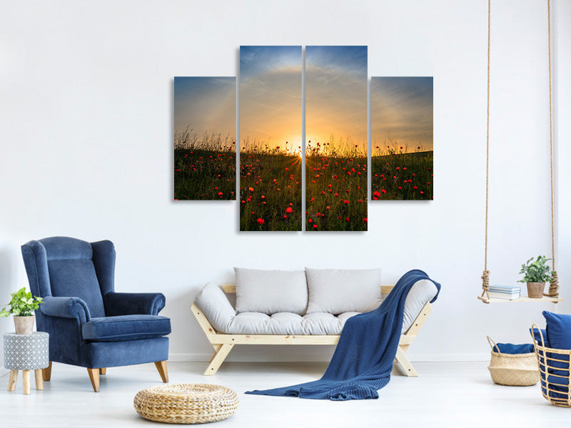 4-piece-canvas-print-red-poppies-and-sunrise