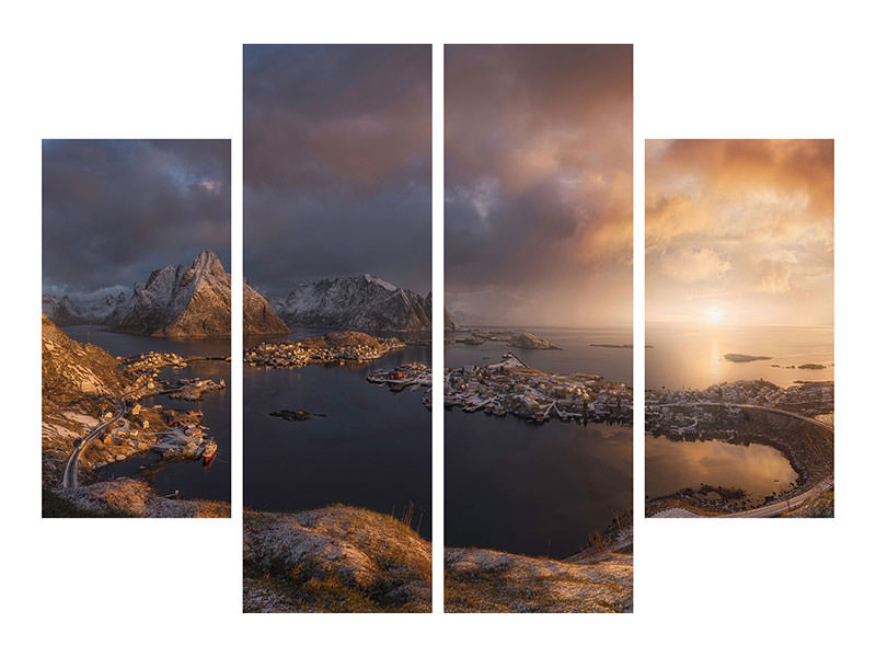 4-piece-canvas-print-sunrise-over-reine