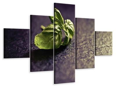 5-piece-canvas-print-basil-leaves