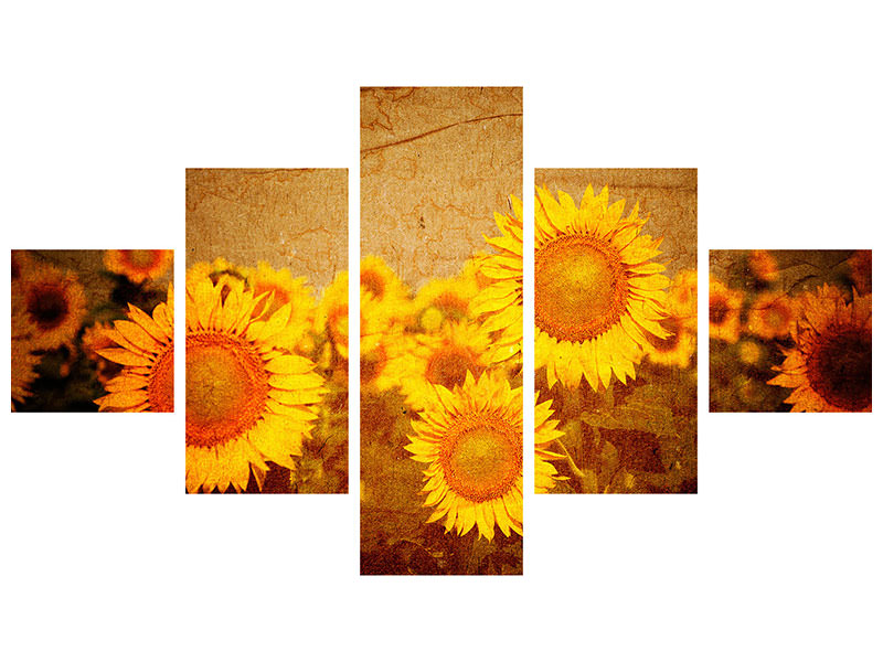 5-piece-canvas-print-retro-sunflower