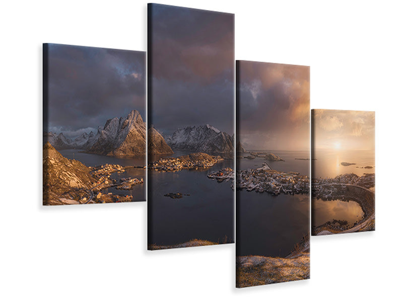 modern-4-piece-canvas-print-sunrise-over-reine