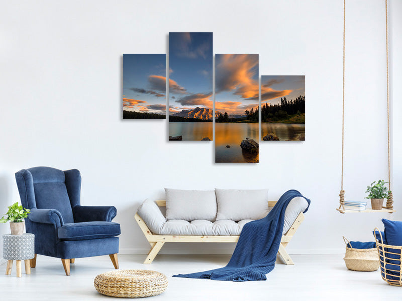 modern-4-piece-canvas-print-two-jack-lake-sunset