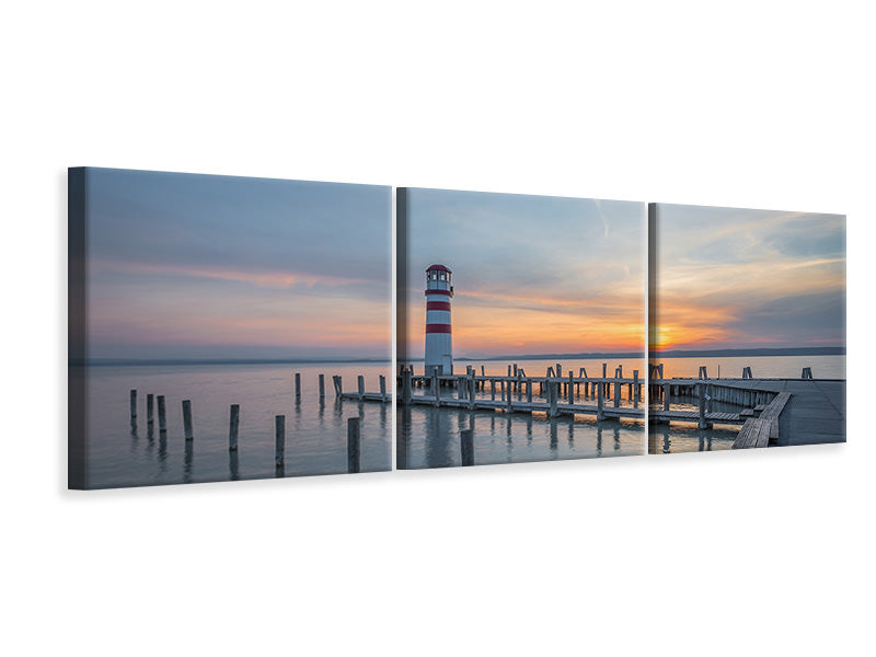 panoramic-3-piece-canvas-print-lighthouse-in-the-sunset